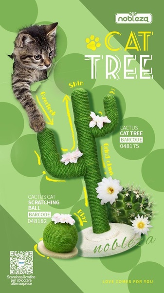 cat tree, scratching post, cat tower, cat furniture, scratching tree, cat climbing tree, product launch, brand awareness, modern typography, playful, fresh, green, yellow